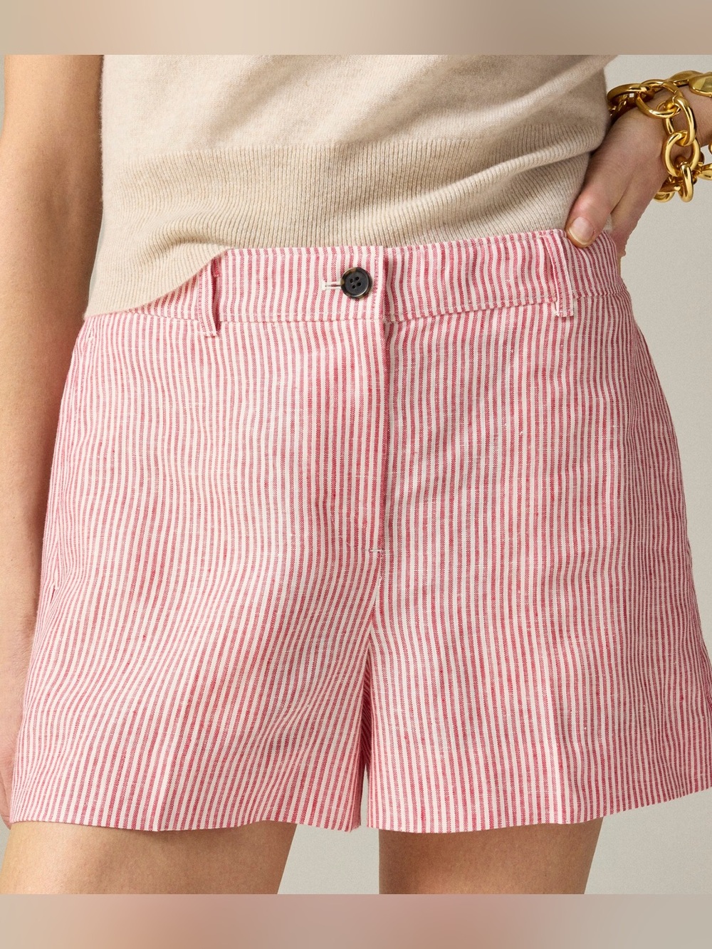 J. Crew linen red and white striped Harbor 3-inch shorts size medium